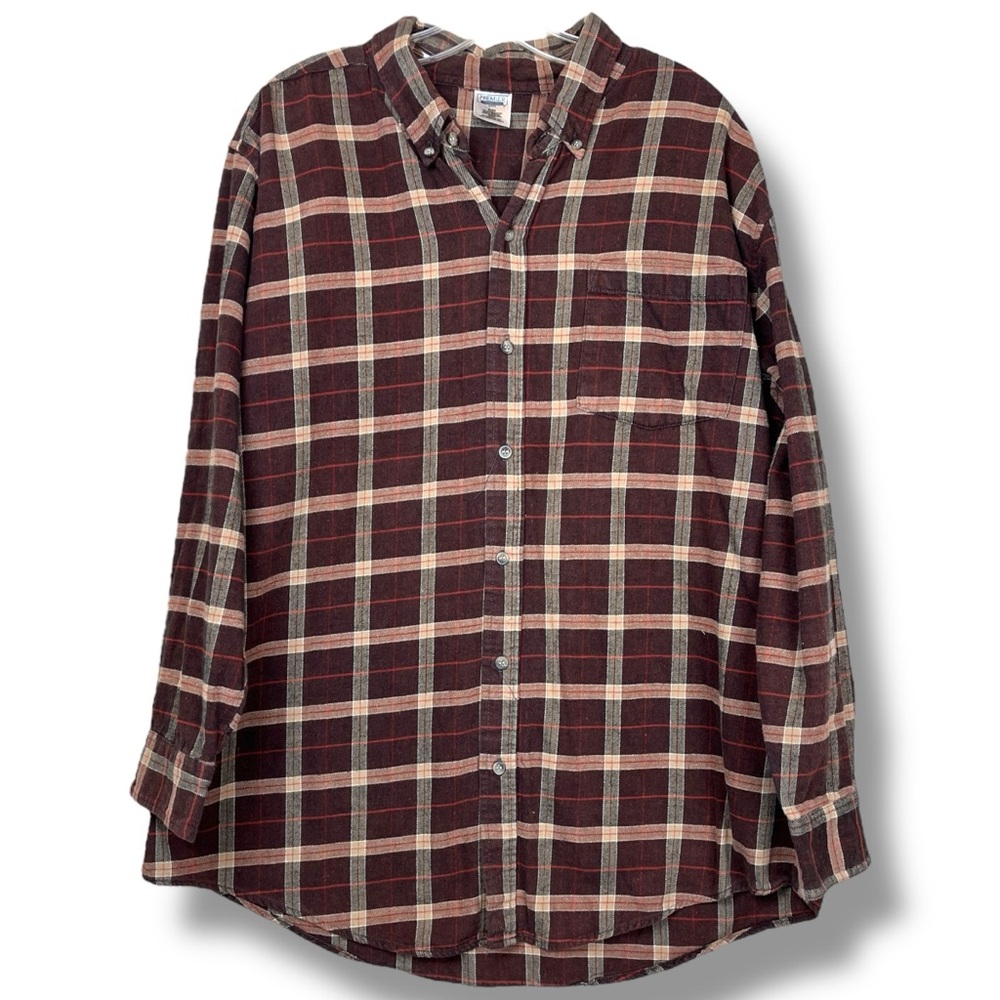 Premier International Brown Plaid Vintage Long Sleeve Button Up Flannel Shirt XL